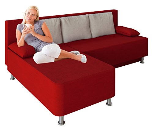 VCM Ecksofa Schlafsofa Sofa Couch mit Schlaffunktion Gästebett Bettsofa Sofabett Rot 81 x 203 x 78 cm "Magota"