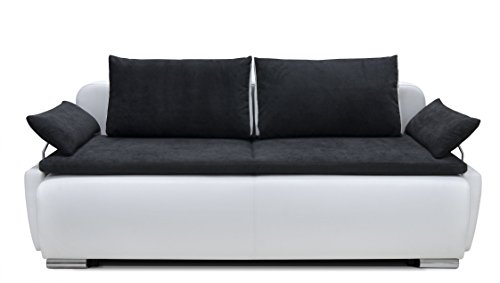 B-famous 150397 Lucas Boxspring-/Schlafsofa, 105 x 224 x 97 cm, Materialmix PU Kunstleder weiß mit weichen Strukturstoff schwarz