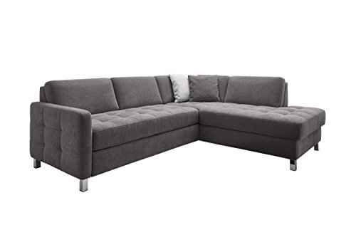 CAVADORE Sofa Paolo mit gesteppter Sitzfläche/Graues Ecksofa mit Wellenunterfederung/Rückenecht/Metallfüße/Maße: 233 x 80 x 196 cm (BxHxT)/Farbe: Grau