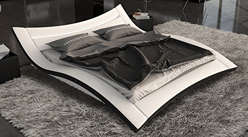 SAM® Polster Bett Salina LED 140 x 200 cm in weiß schwarz außergewöhnliches Designbett geschwungene Seite Lichtleiste am Kopfteil