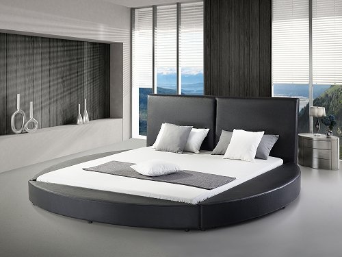 Designer Rundbett ECHTLEDER Bett / rundes Lederbett "Luna" schwarz oder weiss Polsterbett Leder mit Lattenrost / Lattenrahmen 180 x 200 cm abgerundet günstig (Schwarz)