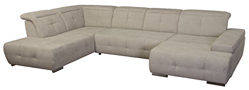 Cavadore Wohnlandschaft Mistrel / Sofa U-Form  mit Kopfteilfunktion / XXL Sofalandschaft mit Longchair rechts / Mit Bettfunktion und großer Liegefläche (125 x 270)  / Maße: 343 x 77-93 x 228 (B x H x T) / Farbe: Grau/Weiß