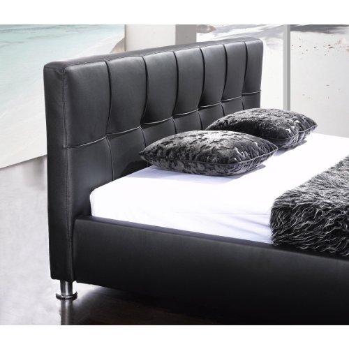 SAM® Polsterbett 200x200 cm Zarah, schwarz, pflegeleichtes Design-Bett mit Kunstlederbezug, abgestepptes Kopfteil