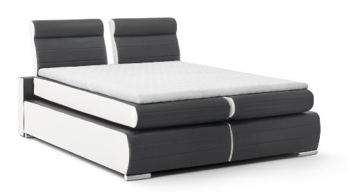 B-famous Boxspringbett Monaco, 180x200 cm, PU Kunst-Leder, anthrazit/weiß