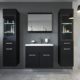 Badezimmer Badmöbel Rio XL LED 60 cm Waschbecken Hochglanz Schwarz Fronten - Unterschrank 2x Hochschrank Waschtisch Möbel