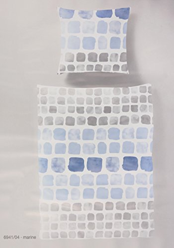 Bierbaum Bettwäsche Set Mako Satin Baumwolle 135 x 200 blau weiß grau