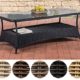 CLP Design Outdoor Lounge-Tisch PANDORA, Höhe 60 cm, Glas Tischplatte, 5 mm Rattan Geflecht, ALU Gestell, mit Stauraum, Ablage unter der Tischplatte Schwarz, 160 x 80 cm