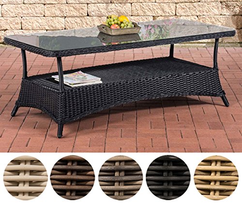 CLP Design Outdoor Lounge-Tisch PANDORA, Höhe 60 cm, Glas Tischplatte, 5 mm Rattan Geflecht, ALU Gestell, mit Stauraum, Ablage unter der Tischplatte Schwarz, 160 x 80 cm