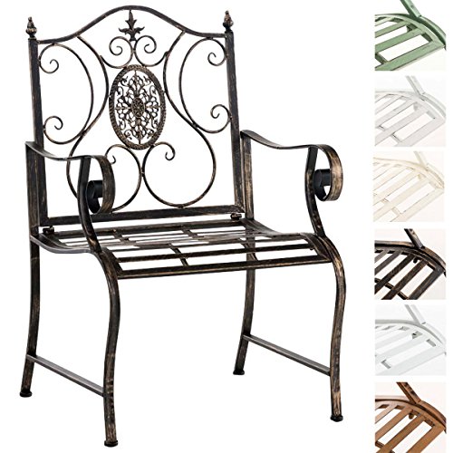 CLP Lackierter Eisen-Gartenstuhl PUNJAB mit Armlehne | Romantischer Outdoor-Stuhl im Landhausstil | In verschiedenen Farben erhältlich Bronze