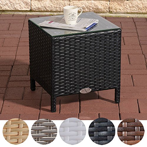 CLP Poly-Rattan Beistell-Tisch VILATO mit Glasplatte, ca 40 x 40 cm, Höhe 40 cm, ALU Gestell Schwarz