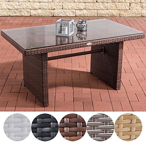 CLP Poly-Rattan Garten-Tisch FISOLO ca 140 x 80 cm, Höhe: 66 cm, ALU-Gestell, Glasplatte 5 mm Sicherheitsglas braun-meliert