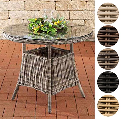 CLP Poly-Rattan Tisch FARSUND, Gartentisch rund Ø 90 cm, Höhe 74 cm, 4 Personen, 5 mm RUND Rattan, ALU-Gestell Schwarz