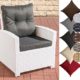 CLP Polyrattan-Sessel FISOLO mit Sitzkissen | Robuster Gartenstuhl mit einem Untergestell aus Aluminium | In verschiedenen Farben erhältlich Rattan Farbe: weiß, Bezugfarbe: Anthrazit