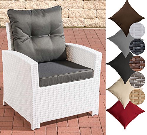 CLP Polyrattan-Sessel FISOLO mit Sitzkissen | Robuster Gartenstuhl mit einem Untergestell aus Aluminium | In verschiedenen Farben erhältlich Rattan Farbe: weiß, Bezugfarbe: Anthrazit