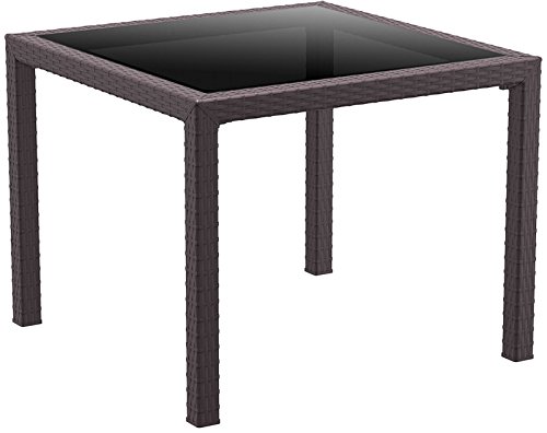 CLP Polyrattan-Tisch BALI mit eingefasster Glastischplatte | Wetterfester Gartentisch aus UV-beständigem Kunststoffgeflecht | In verschiedenen Farben erhältlich Braun
