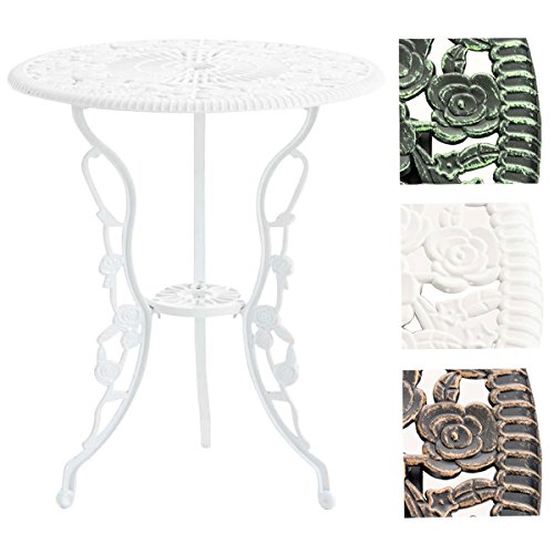 CLP Tisch SHARMA, Gartentisch rund Durchmesser Ø 60 cm, Höhe 68 cm, Metall, Eisentisch, nostalgisches Design, handgefertigt, Weiß