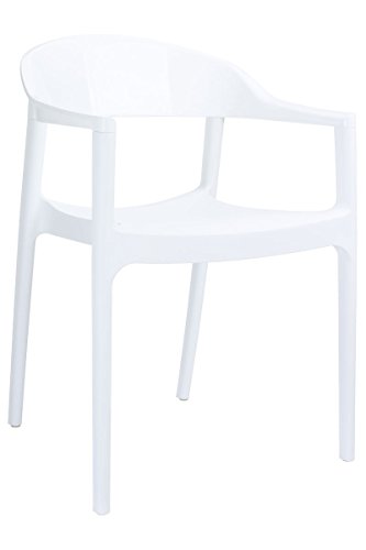 CLP XXL Gartenstuhl mit Armlehnen CARMEN, Küchenstuhl max. belastbar bis 160 kg, stapelbarer Bistrostuhl aus Kunststoff, Stapelstuhl für drinnen und draußen Weiß-glanz