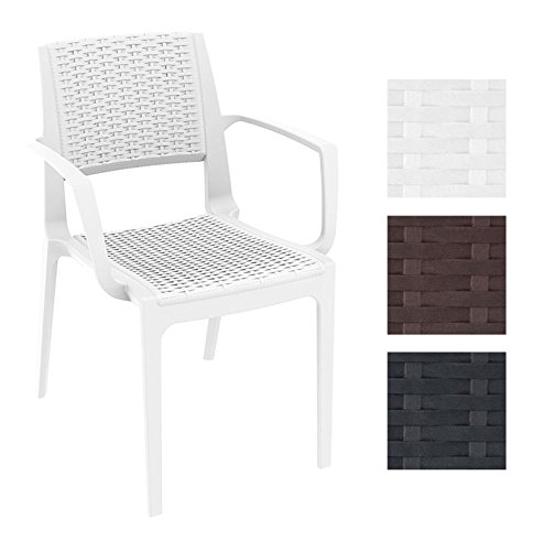 CLP XXL Polyrattan-Gartenstuhl CAPRI mit Armlehnen | Wetterfester Outdoor-Stuhl aus Kunststoff | In verschiedenen Farben erhältlich Weiß