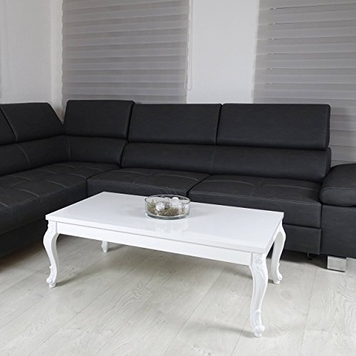 Couchtisch 3 Größen Hochglanz Weiß Lack Blüten Tisch Beistelltisch Holz Lack 115 x 65 cm