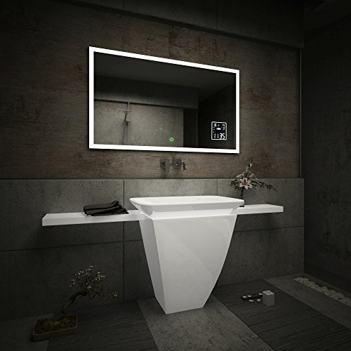 Design Badspiegel mit LED Beleuchtung Wandspiegel Badezimmerspiegel mit Touch schalter und Wetterstation
