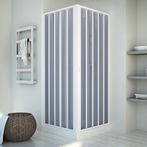 Duschkabine | Eckeinstieg | Falttürsystem | München | PVC transparent | 80-60x80-60 x 185 cm, weiss