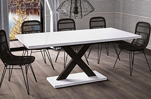 Esstisch Mila ausziehbar 130cm - 180cm Weiss Hochglanz Küchentisch Design bi colour Säulentisch