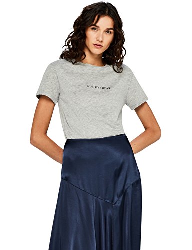 FIND Damen T-Shirt mit Slogan-Print, Grau (Grey), 40 (Herstellergröße: Large)