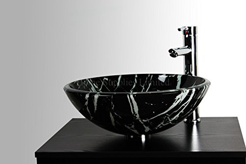 FÜR BADEZIMMER, AUFSATZ-WASCHSCHALE SCHWARZ UND WEISS mit GLAS WASCHBECKEN MARMOR