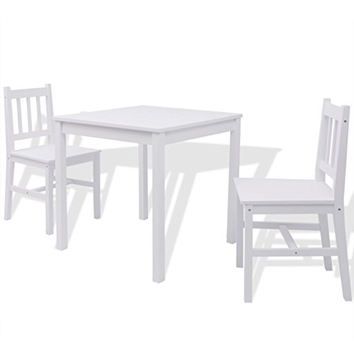 Festnight 3teilig-Set Essgruppe mit Esszimmertisch + 2 Essstühle Küchentisch Esszimmerstuhl Esstisch-Set aus Pinienholz Weiß