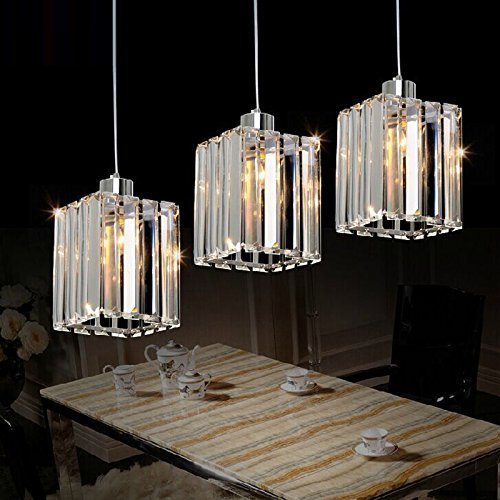 Glighone Glas Hängelampe Hängeleuchte 3-flammig Pendelleuchte Modern Kristall Esstischlampe Hängende Deckenleuchte inkl. 3x7W E27 Glühbirne für Esstisch Küche Flur Wohnzimmer Schlafzimmer Hotel Bar usw.