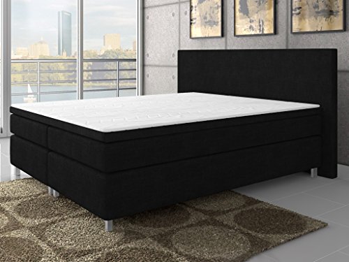 Inter 15530 Boxspringbett, Stoff, schwarz, 200 x 180 x 60 cm