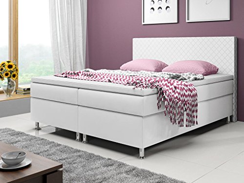 Inter 15603 Boxspringbett, Lederimitat, weiß, 200 x 180 x 60 cm