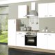 Küchenzeile Biggi 270 cm Komplett Küche weiß mit Kühlschrank Herd Backofen Spüle Esse