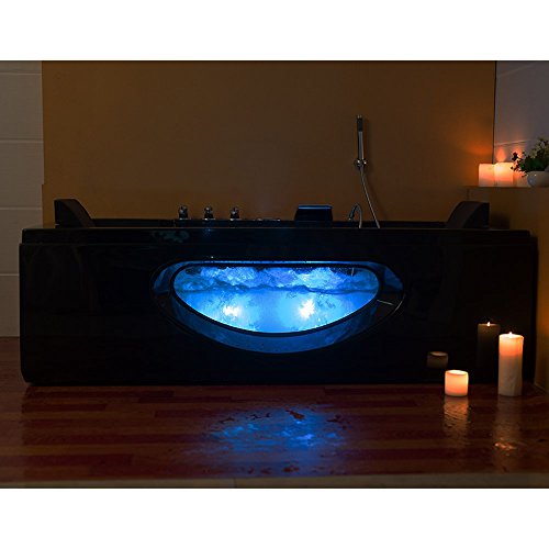 Luxus Whirlpool Badewanne Samurai Profi SCHWARZ mit 26 Massage Düsen + 3x LED Beleuchtung + Heizung + Ozon Eckwanne rechts + links mit Glas Hot Tub Spa indoor/innen für 2 Personen