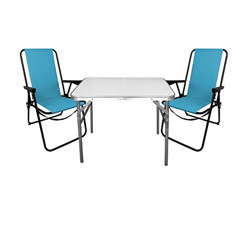 Multistore 2002 3tlg. Campingmöbel Set Aluminium Klapptisch 75x55cm + 2x Campingstühle Blau, klappbar inkl. Schultergurt, Gartenmöbel Campinggarnitur