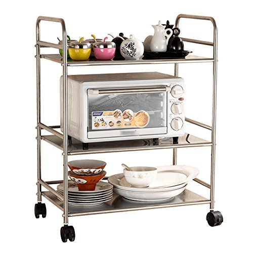 PENGFEI Standregal Schrank Lagerung Rostfreier Stahl Mikrowellenregal Küchenregal Beweglich Mit Rädern, 2 Material Verfügbar 2 Größen Platz sparen (Farbe : 304 stainless steel, größe : 49X75X36cm)