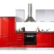 Stella Trading Welcome 6 Küche, Holzdekor, rot / weiß, 300 x 60 x 204 cm