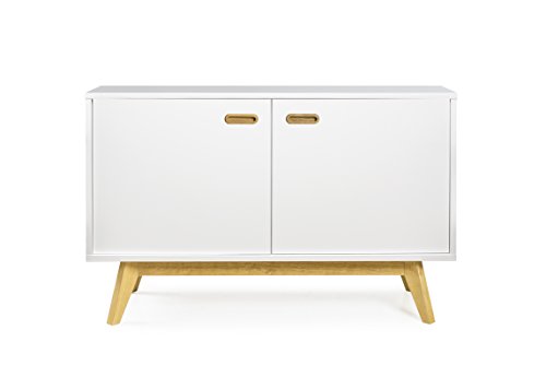 Tenzo 2172-001 BESS Designer Sideboard, lackiert, matt, Untergestell massiv, 72 x 114 x 43 cm, weiß / eiche, (HxBxT)