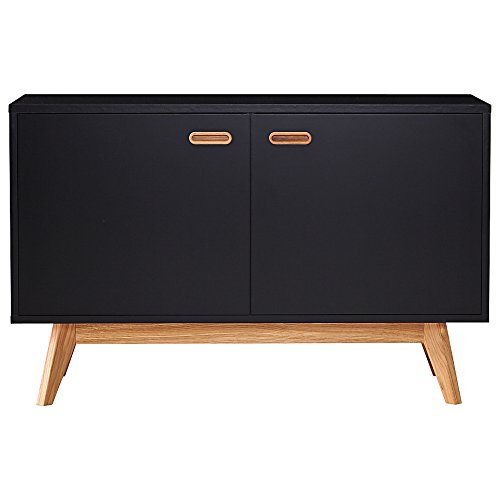 Tenzo 2172-024 BESS Designer Sideboard, lackiert, matt, Untergestell massiv, 72 x 114 x 43 cm, schwarz / eiche, (HxBxT)