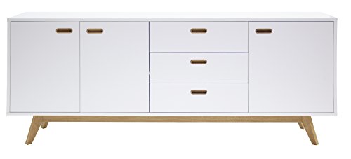 Tenzo 2176-001 Bess Designer Sideboard, lackiert, Matt, Untergestell massiv, 82 x 200 x 43 cm, weiß / eiche