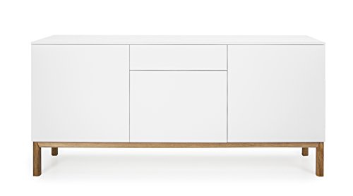 Tenzo 2275-001 Patch - Designer Sideboard, Untergestell Eiche massiv, 85 x 179 x 47 cm, weiß eiche / lackiert matt