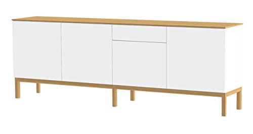 Tenzo 2285-454 Patch Designer Sideboard, lackiert, Matt, Topplatte furniert, Untergestell massiv, 85 x 238,5 x 47 cm, weiß / eiche