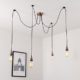 Vintage Pendelleuchte, Elfeland E27 4 Lichter Retro Industrielle Deckenleuchte höhenverstellbar Hängeleuchte mit 3-adrigem Textilkabel DIY Lampe Ideal für Nostalgie und Retro Beleuchtung (ohne Birne) Messing matt