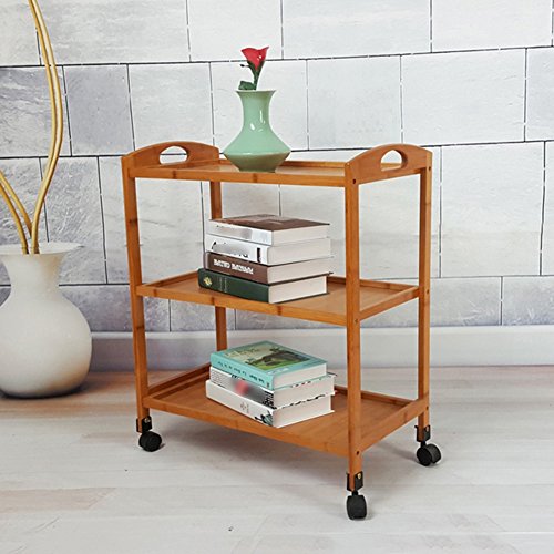 WENZHE Küchen Rack Mikrowellenregal Massivholz Küchenregal Beweglich Würze-Flaschen Mit Rädern, 3 Schichten/4 Schichten/2 Schichten Küchenregale (größe : 60X32X73cm-3 layers)