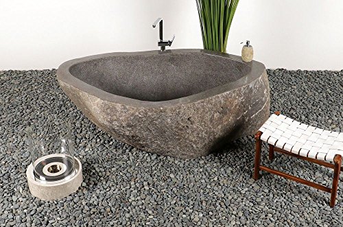 WOHNFREUDEN Flussstein Badewanne freistehend ca 175x103x62 cm Natur Findling