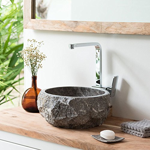 WOHNFREUDEN Marmor Naturstein Aufsatz-Waschbecken 30 cm natur grau Gäste WC