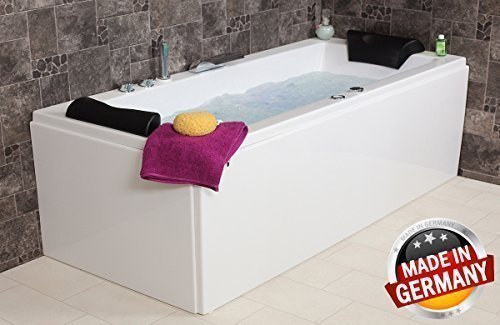 Whirlpool Badewanne Relax Basic MADE IN GERMANY 180 / 190 / 200 x 80 / 90 cm mit 16 Massage Düsen + Unterwasser LED Beleuchtung / Licht + Balboa + MIT Messing Armaturen