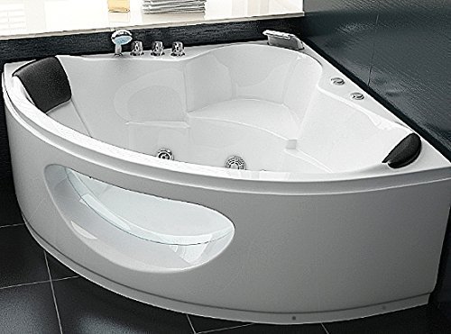 Whirlpool Badewanne Toskana mit 10 Massage Düsen + Unterwasser Beleuchtung / Licht + Wasserfall Eckwanne mit Glas Hot Tub Spa indoor / innen günstig