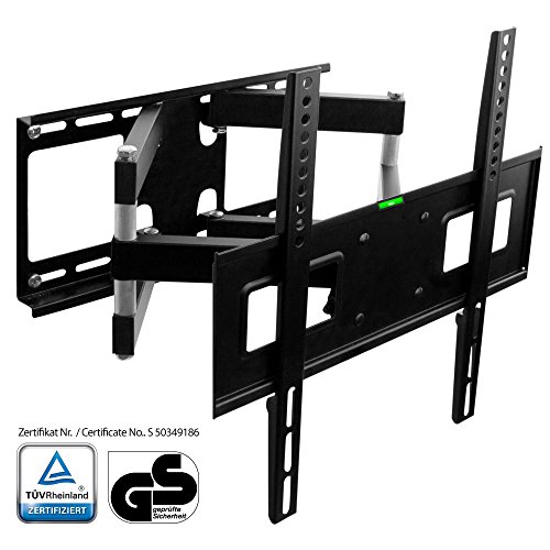 XOMAX ® XM-WH105 TV Wandhalterung + TÜV geprüft + Doppelarm Wandhalter für Plasma LCD LED TFT Fernseher Monitor + VESA Standard 400x400, 400x200, 200x200 + für 32 37 39 40 42 46 47 48 50 52 55 Zoll Fernseher + Wandabstand ca. 5,5 - 47 cm + verstellbar, neigbar, schwenkbar, drehbar, ausziehbar + mit abnehmbarer Wasserwaage + Universal passend für fast alle TV-Hersteller + Tragfähigkeit bis max. 40 Kg + schwarz