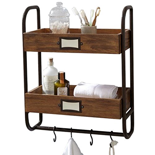 XXGI Schmiedeeisen Badezimmer Handtuchhalter Wandbehang Küche Regal Lochboden Lagerregal Bad Massivholz Wand Rack (45 * 20 * 55 Cm)